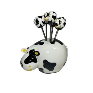 Boska Holland Ceramic COW Party Pick Set of 6 Cocktail Picks, 1 Holder